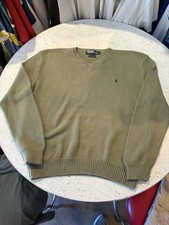 Vintage 90s Polo Ralph Lauren Sage Green V Neck Cotton Sweater