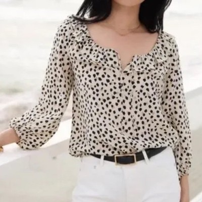 AYR Cream Leopard Print Silk Ruffle Amore Blouse Medium