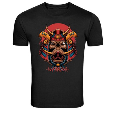 Samurai Warrior Boar Helmet Graphic T-Shirt Japanese Fighter Te