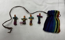 Vintage Mini Worry Dolls Set with Fabric Pouch Handcrafted