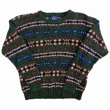 Vintage Woolrich Sweater Green Blue Red Fair Isle 100 Wool Men s Size M