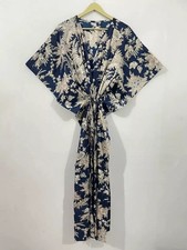 Indian Vintage 100% Cotton Long Beach Maxi Kaftan Dress One Size Caftan Kimono