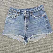Levi's 501 Shorts Womens 28 Blue Cutoff Distressed Button Fly High Rise Denim