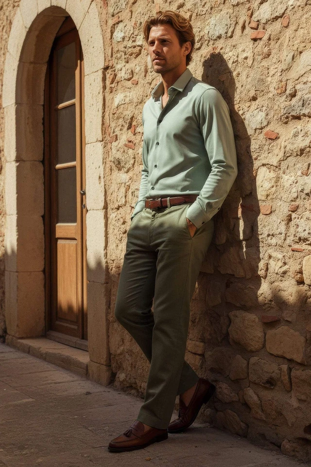 Barabas Men's Strechy Solid Color Button Down Long Sleeve Shirts 4B76 - Image 3 of 4