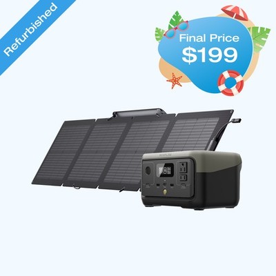 EcoFlow Solar Generator RIVER 2 256Wh+110W Solar Panel Certified Refurbished