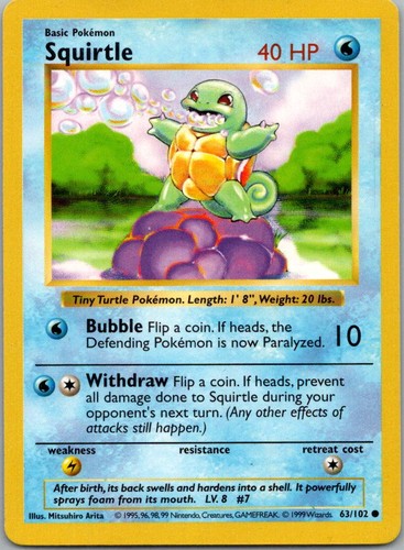 Squirtle - Base Set (Shadowless) #063/102 LP-MP