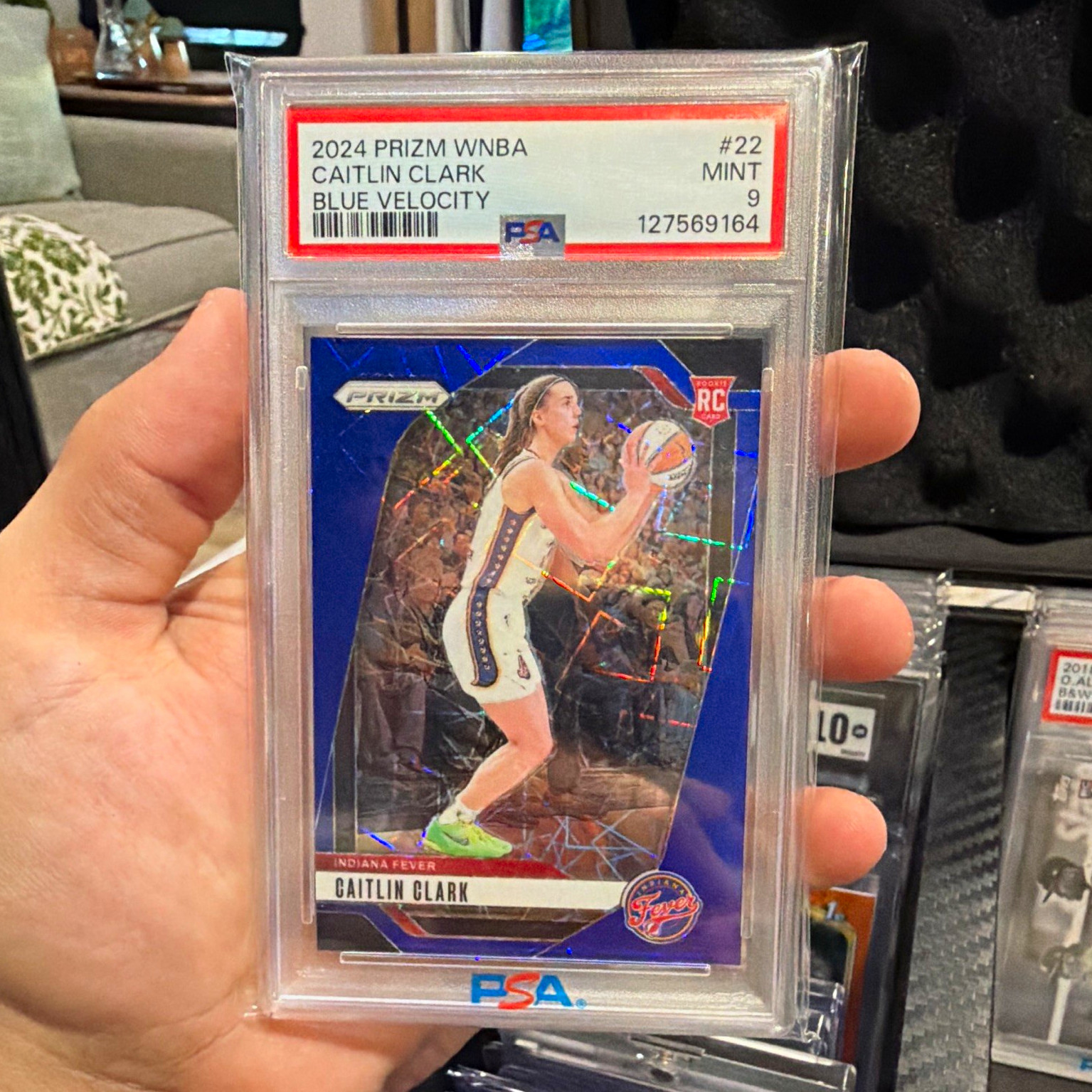 Panini 2024 Prizm WNBA Caitlin Clark #22 Blue Velocity Prizm RC PSA 9