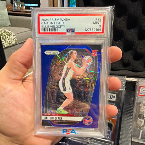 Panini 2024 Prizm WNBA Caitlin Clark #22 Blue Velocity Prizm RC PSA 9