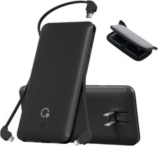 Portable Charger with Built-in Cables and AC Wall Plug, USB C External Battery P