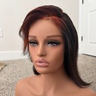 Lace Front Straight Bob human hair Wig Dark Brown/Copper Red Highlights Women — photo 7