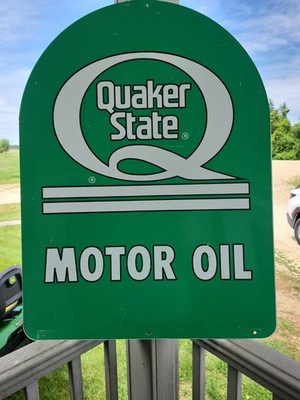 Quaker State MOTOR OIL''Green White Advertising Sign ;DOUBLE SIDED; 26.5'' X 35.5''