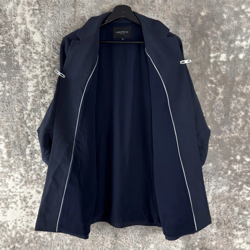Куртка блейзер Lafayette 148 размер L карьерная с вырезом открытая спереди темно-синяя с подкладкой - Изображение 2 из 4