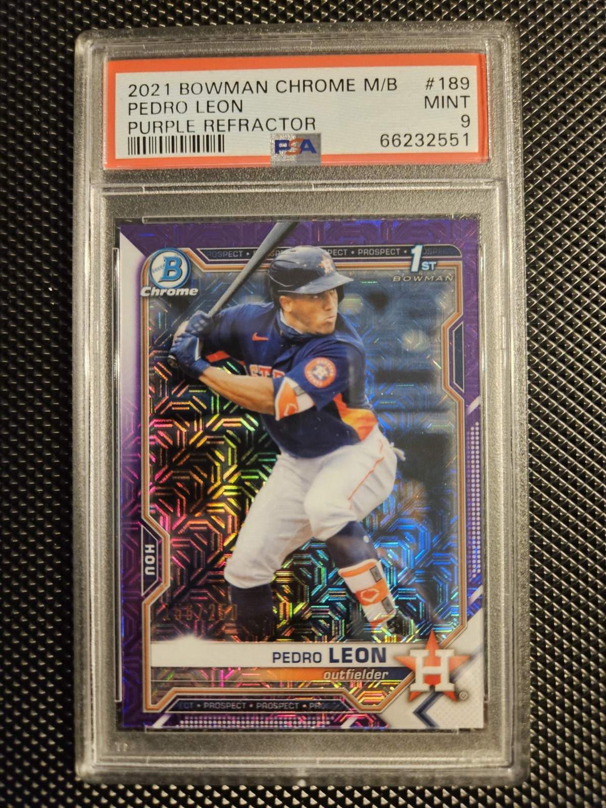 2021 BOWMAN CHROME MB PURPLE REFRACTOR #189 PEDRO LEON #/250 PSA 9