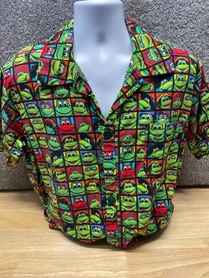 Senor Frogs Shirt Mens Large Button Up Frog Faces Tropical Camp Funny FLAW