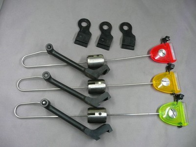 3 FOX ORANGE LABEL SWINGER BITE INDICATORS-RED,AMBER,GREEN SET + OFFSET TAGS-VGC