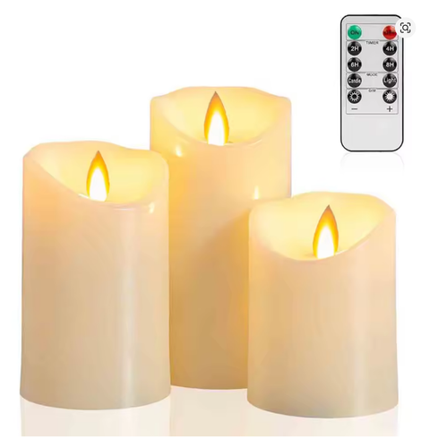 3 PCS LED Flameless Candles Wax Pillar Candle Remote Control Timer - Picture 2 of 7