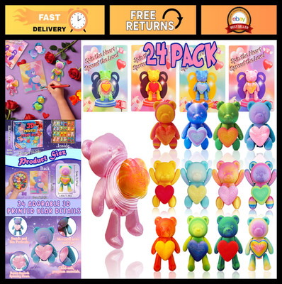 24Pcs 3D Printed Mini Teddy Bears with Spinning Heart - Colorful Party Favors &