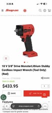 Snap-on 18v Monsterlithium Stubby Cordless Impact Wrench 38 Drive Ct9038db