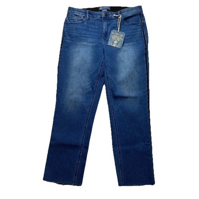 NWT Democracy  AB Solution Slim Straight Blue Jeans Women Size 12 Velvet Stripes