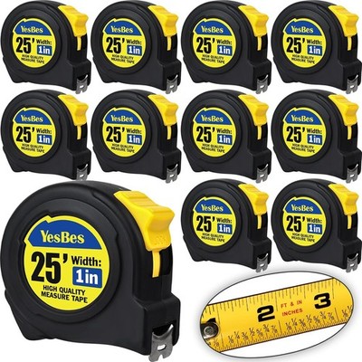 10 Pack Bulk Tape Measure 25 FT with Fractions 1/8, Easy Read Retractable Measur