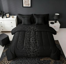 Queen Size Black Leopard Bedding Set 7 Pieces Bed in a Bag, Cheetah Bedding S...