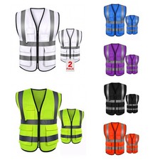 2 Packs High Visibility Safety Vest with 5 Pockets and Reflective Strips