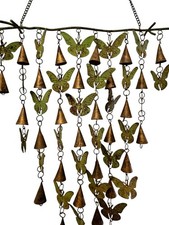 Butterflies and Bells Wind Chime Mobile Butterfly Gold Green Garden Art 20"