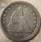 1860 25c Seated Liberty Quarter. Attractive Circulated Example!