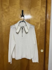 Women s Lou gray Active Sweatshirt 3/4 Zip Longsleeve Collar White Small