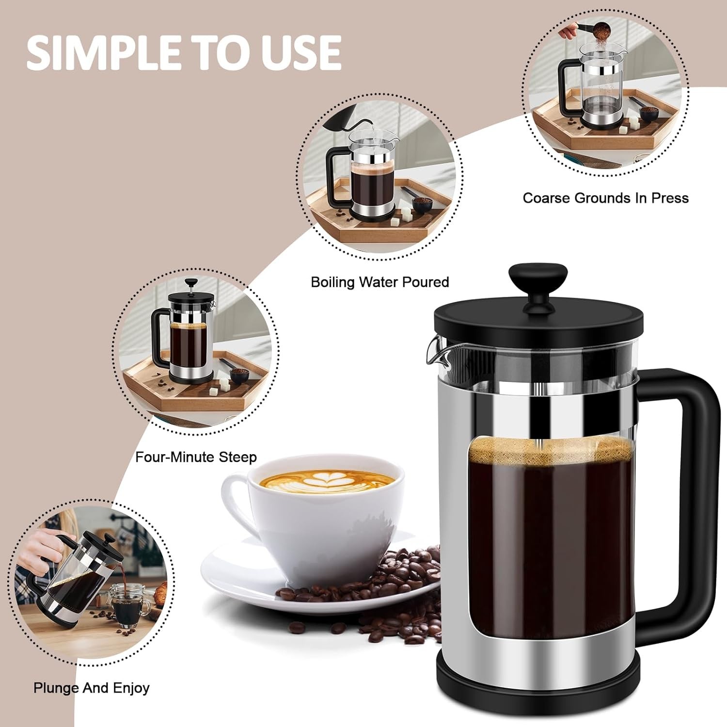 French Press Coffee Maker 12 Oz, Mini Coffee Press 1 Cup, Single Serve French