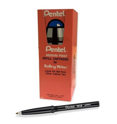 Rolling Writer Refills - R3 Slim Medium Black Ink, Box of 12, Smooth Writing