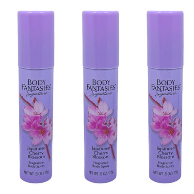 Body Fantasies Japanese Cherry Blossom Fragrance Body Spray 3 Pack 0.5 oz x 3