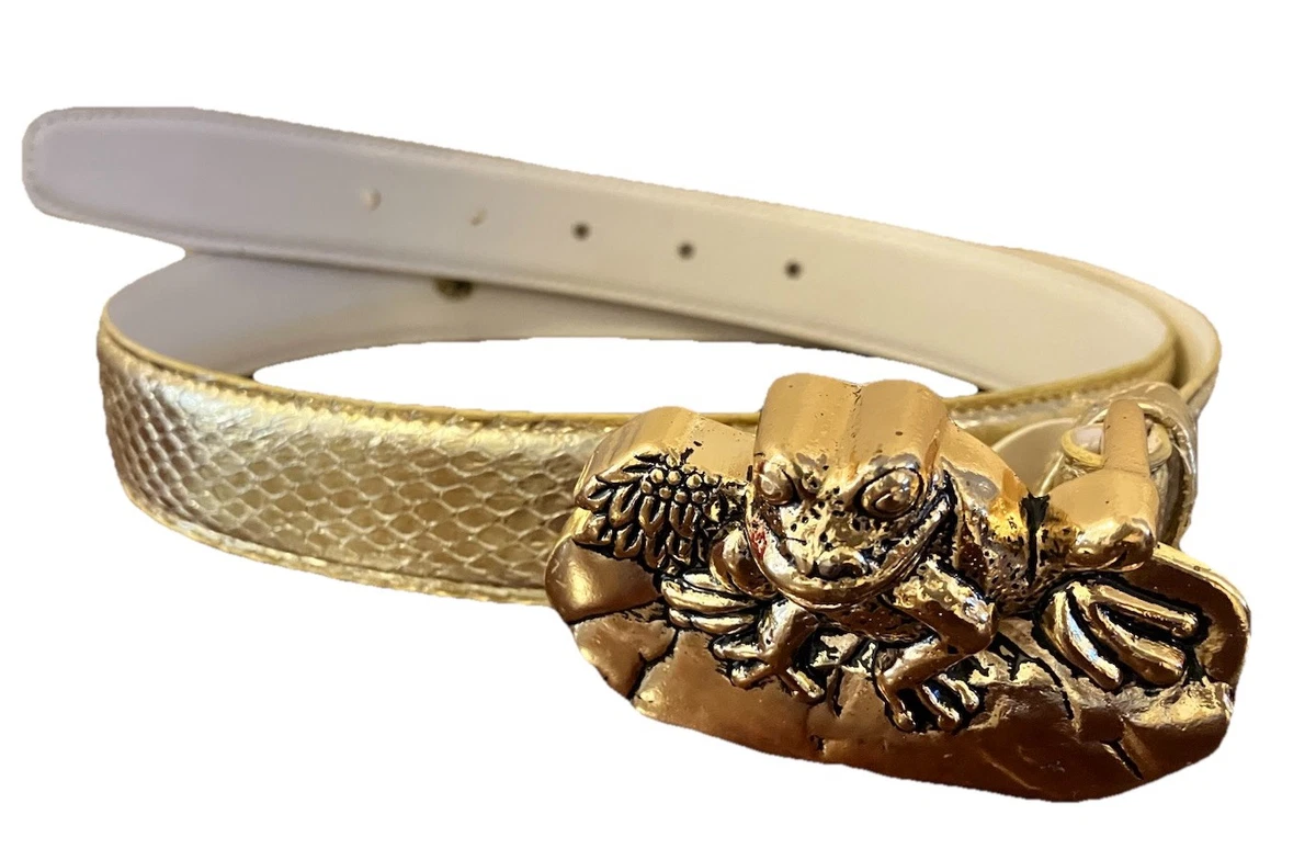 Vintage Snakeskin Leather Belt with Gold Toned Shell Buckle with Smokey Gems Snakeskin Medium Gold Belts for Women for sale | eBay main image 4