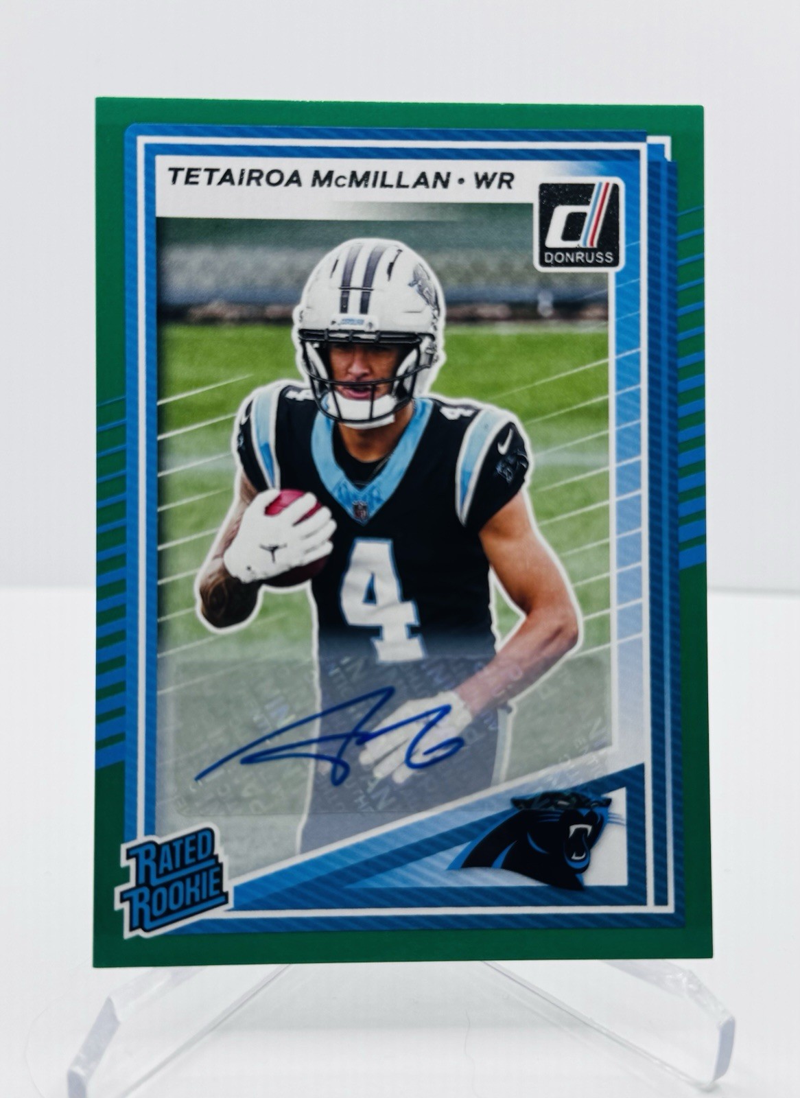 2025 Panini Donruss #314 Tetairoa McMillan Rated Rookie Green Press Proof Auto