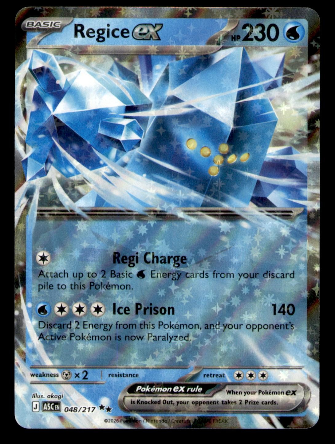 Regice ex 048/217 Double Rare Ascended Heroes Pokemon Near Mint