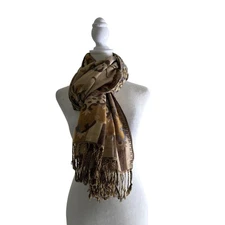 Pashmina 100% Pashmina Shawl Wrap Brown Leaf Scarf Tassel Hem Winter Accessories