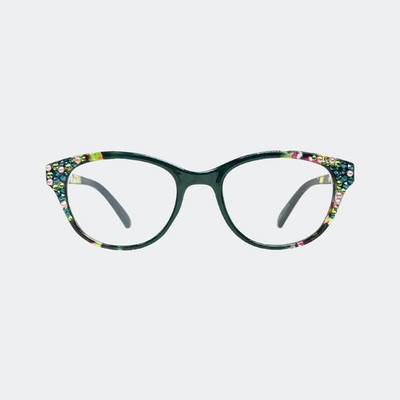 JIMMY CRYSTAL Women's Green Floral Swarovski Crystal Readers