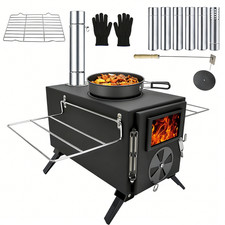 Outdoor Wood Burning Stove Camping Wood Stove w/Chimney for Hiking Picnic BBQ