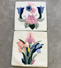 2 Quilted Throw Pillow Covers 18  Tulips  Butterflies  Irises Flower