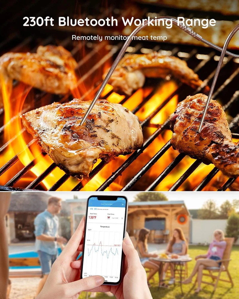 Bluetooth Meat Thermometer, 230Ft Range Wireless Grill Thermometer Remote Monito