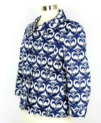 Ellen Tracy Women's 12 Blue & white floral blazer 3/4 sleeve stretch suit jacket - Picture 2 of 10