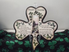 St. Patrick's Day "Irish Blessings" Decorative Wooden Shamrock Wall Plaque OWI 