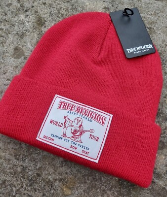 Genuine TRUE RELIGION Red Concert Patch BEANIE Hat Toque Unisex TAGS