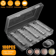 100 Pcs 25mm Coin Storage Box Clear Round Capsules Holder For US Quarter Dollar