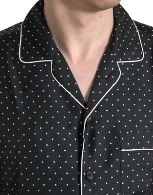 DOLCE & GABBANA Shirt Black Polka Dot Silk Long Sleeve Mens 38