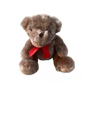 Teddy Bear Anico International Sitting Plush Stuffed Animal Brown Red Ribbon 10"