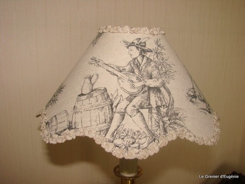 Grand abat-jour toile de Jouy Rouge  Scènes champêtres 41 cm