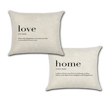 Set of 2 Pillow Covers 18x18, Love and Home Quotes Design, Cotton Linen Fabric