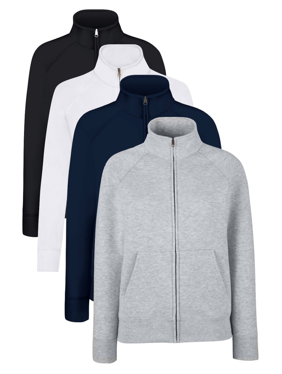 Fruit of the Loom Fitted Women's Solid Grey White or Black Full Zip Sweat  Jacket