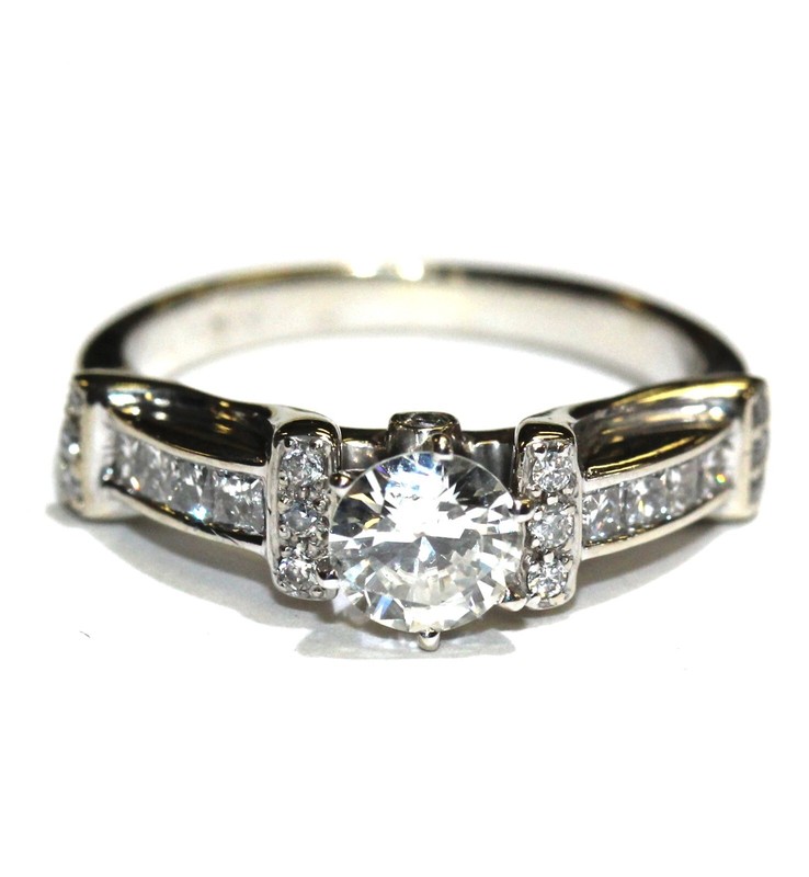 GIA 14k white gold .87ct round diamond engagement ring 3.6g estate vintage 5.5